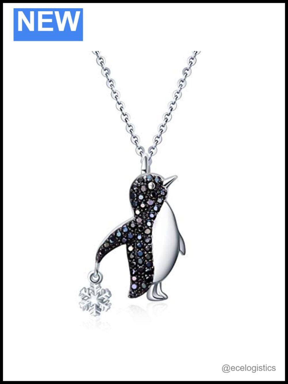 Sterling Silver Penguin Snowflake Necklace Cubic Zirconia Pendant